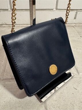 KENDALL + KYLIE Navy Blue Flap Crossbody Bag Gold Chain Accent Structured Purse